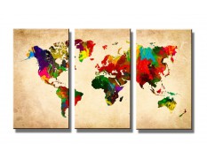 Cuadro Mapa Mundo en Colores 160x90 3 partes